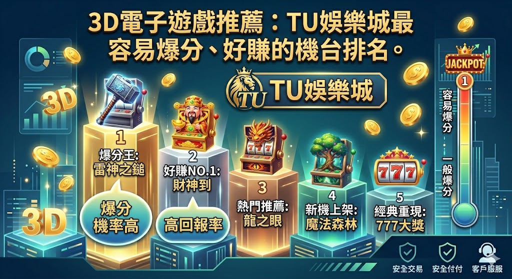 3D電子遊戲推薦：TU娛樂城最容易爆分、好賺的機台排名。